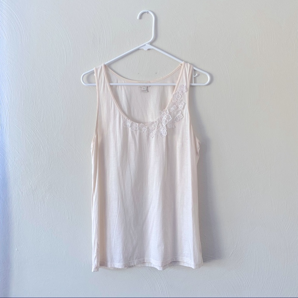 Tank Top J.CREW Cream and White with Floral Detailing Size Medium